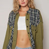 POL Plaid Button Down Shirt with Chest Pockets - Olive