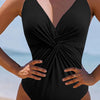 Twisted Crisscross V-Neck One-Piece Swimwear - Black