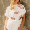 BiBi Gameday Sequin Football Patches Rib Banded Sweater - IVORY
