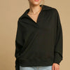 Umgee Johnny Collar Dropped Shoulder Sweatshirt - Black