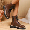 Round Toe Lace Up Boots - Dark Brown