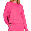 Zenana Scuba Long Sleeve Sweatshirts & Shorts Set - HOT PINK