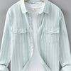 Men's Plus Size Striped Casual Long Sleeve Shirt - Light Green