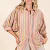 Mittoshop Striped Bubble Sleeve Button Down Shirt - Multicolor