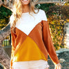 BiBi Color Block Geometric Sweater - RUST/MUSTARD
