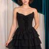 Andrea & Leo A1521 Strapless Layered Chiffon A-Line Mini Dress - Black
