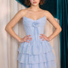 Andrea & Leo A1521 Strapless Layered Chiffon A-Line Mini Dress - Blue