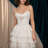 Andrea & Leo A1521 Strapless Layered Chiffon A-Line Mini Dress - Off White