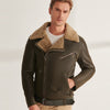 Army Green B3 Airforce Shearling Sheepskin Aviator Leather Jacket - Green