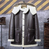 B3 Bomber Jacket Hooded Leather Shearling Coat for Men – Brown - Brown