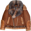 Brown Pilot Men's Leather Jacket with Fur - Brown