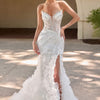 Ladivine CC2488W Plunging Neckline Fitted Mermaid Off White Gown - Off White