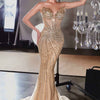 Ladivine CD715 Radiant Linear Beaded Strapless Mermaid Gown - Gold