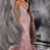 Ladivine CD715 Radiant Linear Beaded Strapless Mermaid Gown - Rose