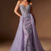 Ladivine CDS570 Fitted Formal Off Shoulder Gown with Detachable Skirt - English Violet