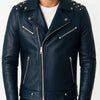 Aiden Blue Leather Jacket - Men Leather Jacket Blue - Blue