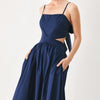 THE RIVIERA NIGHTS WOVEN MIDI DRESS - NAVY