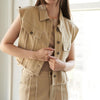 BETWEEN THE PAGES WOVEN TWILL VEST - TAUPE