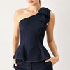 INDIGO BOW ONE SHOULDER DENIM TOP - DARK DENIM