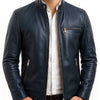 Harrison Blue Leather Jacket - Men Leather Jacket Blue - Blue