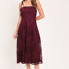 SANDY BLOOM FLORAL WOVEN LACE MIDI DRESS - BURGUNDY