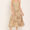 SANDY BLOOM FLORAL WOVEN LACE MIDI DRESS - TAN