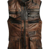 Jack Brown Distressed Leather Vest - Distressed Brown