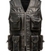 Men’s Rub Off Military Leather Vest - Blackish Brown