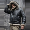 Men’s Hooded RAF Aviator B3 Sheepskin Black Shearling Jacket - Black