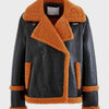 Men’s Brown Shearling Black Sheepskin Leather Jacket - Brown