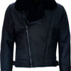 Men’s Cross Zip Black Leather Jacket With Fur - Black