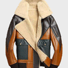Mens Shearling Sheepskin Bomber Leather Jacket - -