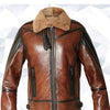 Men’s RAF Flight Aviator Real Sheepskin Fur Collar Leather Jacket - -