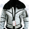 Mens WW RAF B3 Flying Fur Bomber Aviator Black Shearling Sheepskin White Leather Jacket - Black