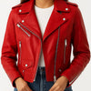 Olivia Leather Red Jacket – Women’s Premium Red Leather Jacket - Red