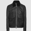 Black Shearling Collar Aviator Leather Jacket - Black