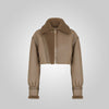 Women’s Cropped Brown Leather Jacket with Fur - Brown