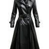 Women’s Designer Black Long Leather Coat - Black