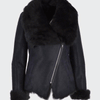 Women's Black Shearling Fur Leather Jacket - Black