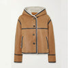 Women RAF B3 Hooded Leather-Trimmed Sheepskin Shearling Bomber Leather Jacket - -