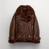 Women’s Brown Aviator Styled Sheepskin Shearling Leather Jacket - Brown