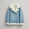 Women Light Blue B3 RAF Aviator Styled Sheepskin Shearling Leather Jacket - Blue