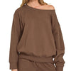 Zenana Fleece Boat Neck Sweatshirt and Shorts Set - BROWN