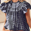 BiBi Tiered Ruffle Neck Tie Dye Top - CHARCOAL