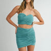 MABLE Ruched Tube Crop Top and Skirt Set - Emerald Green