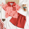 Children's Lucky Clover Print Striped Shirt & Shorts Set - Red