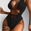Ribbed Lace Up One-Piece Swimsuit - Black