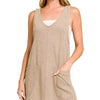 Zenana Washed Slub Adjustable Strap Overall Dress - ASH MOCHA
