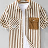 Men's Plus Size Striped Button Up Short Sleeve Shirt - Curry