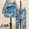 Children's Dinosaur Print Hoodie and Pants Set - Gray